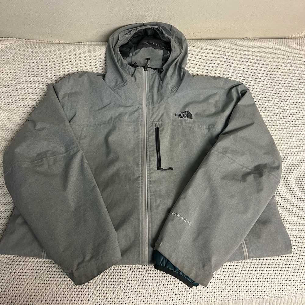 north face zip in coat with rain jacket shell and puffer lining coat